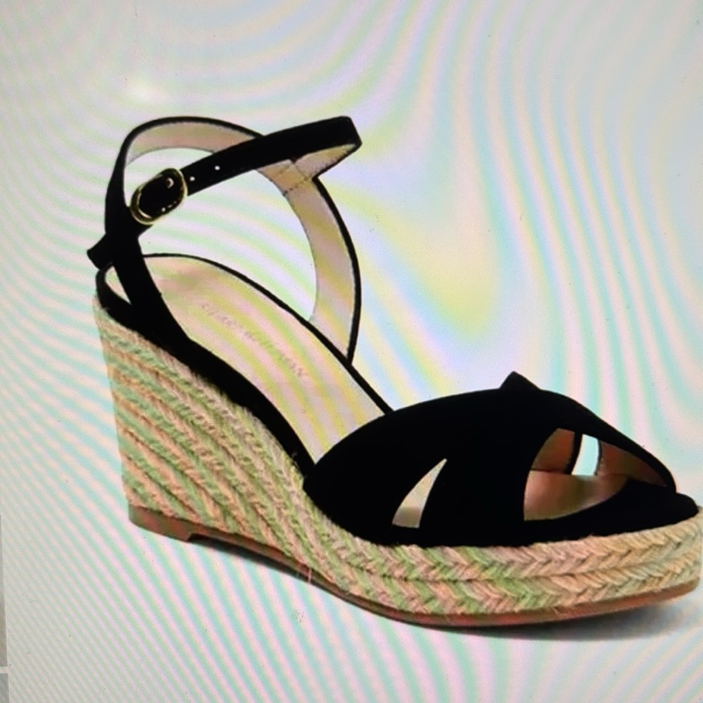 Stuart Weitzman Rosemarie  Black Suede Espadrille Shoes